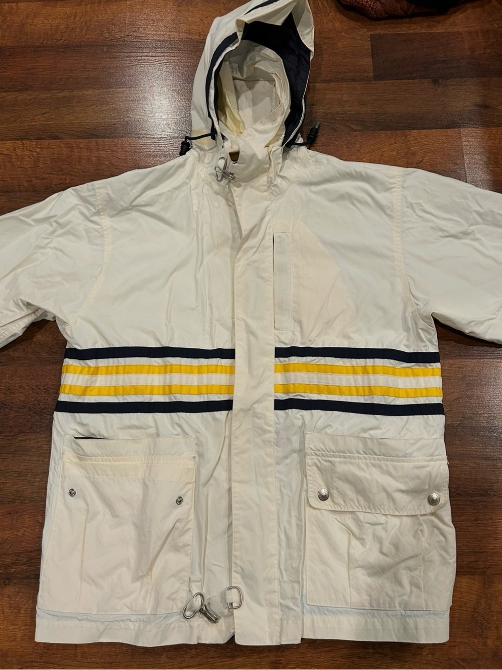 Vintage Banana Republic Men’s Windbreaker Parka Hooded Size Small White Yellow